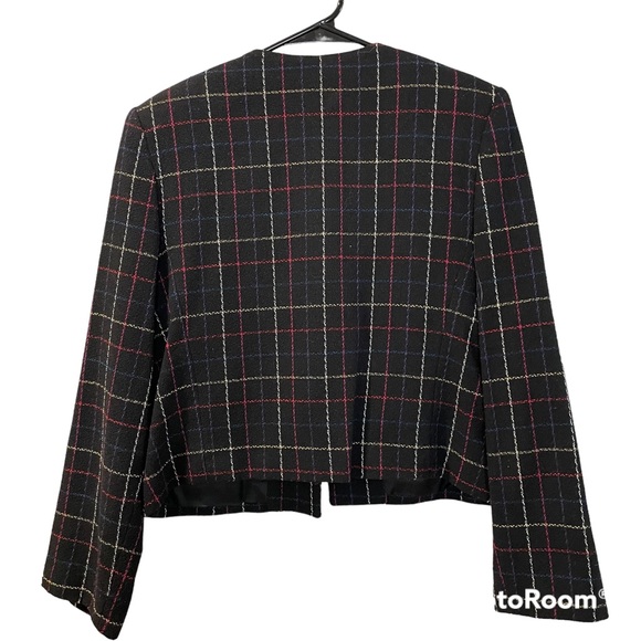 Private Concepts Jacket 5 Button Front Black Plaid Wool Blend Gently Worn Size12 - Picture 2 of 8